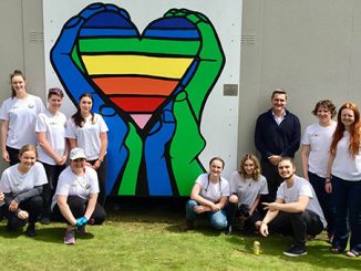 Rodney Croome with students from Don College LGBTI Mural
