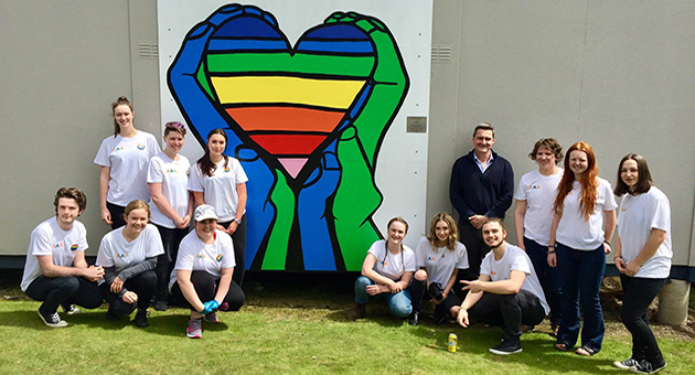 Rodney Croome with students from Don College LGBTI Mural