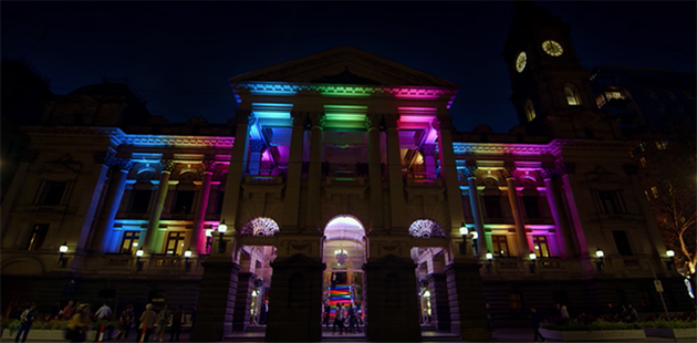Melbourne Town Hall Rainbow Lights