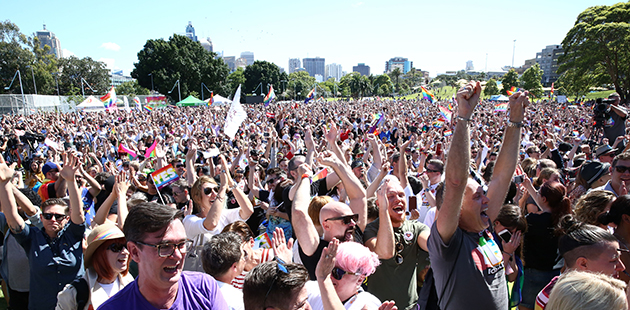 Crowds gather at Prince Alfred Park for marriage equality vote - photo by Damian Shaw_City of Sydney