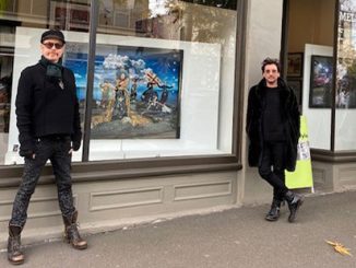 Gerard O’Connor, Marc Wasiak and Maree Coote outside Melbourne Style in South Melbourne – courtesy of David Hunt