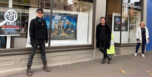 Gerard O’Connor, Marc Wasiak and Maree Coote outside Melbourne Style in South Melbourne – courtesy of David Hunt