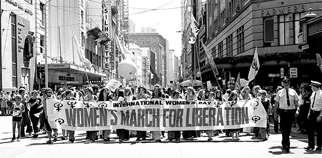 Brazen-Hussies-March-for-Liberation---International-Women’s-Day-March-(Sydney,-1975)---photo-by-Anne-Roberts,-courtesy-Mitchell-Library,-State-Library-of-New-South-Wales