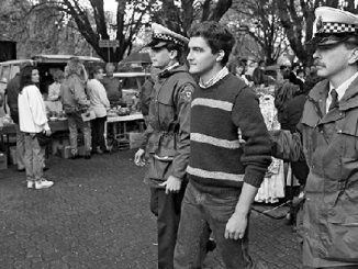 AAR Rodney Croome arrested at the Salamanca Market in 1988 - photo by Roger Lovell