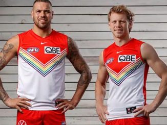 Lance-Franklin-and-Callum-Mills-wearing-the-new-Pride-guernsey-photo-by-Michael-Willson-AFL-Photos